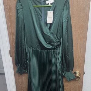 Bohme Emerald Green Satin Long Sleeve Dress